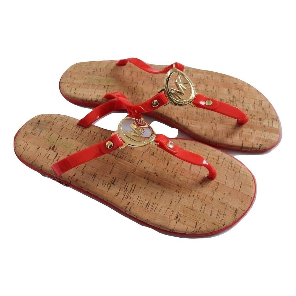 Michael Kors Charm Jelly T-Strap Thong Sandal Slide Flip-Flop Red 8 New - Picture 3 of 6
